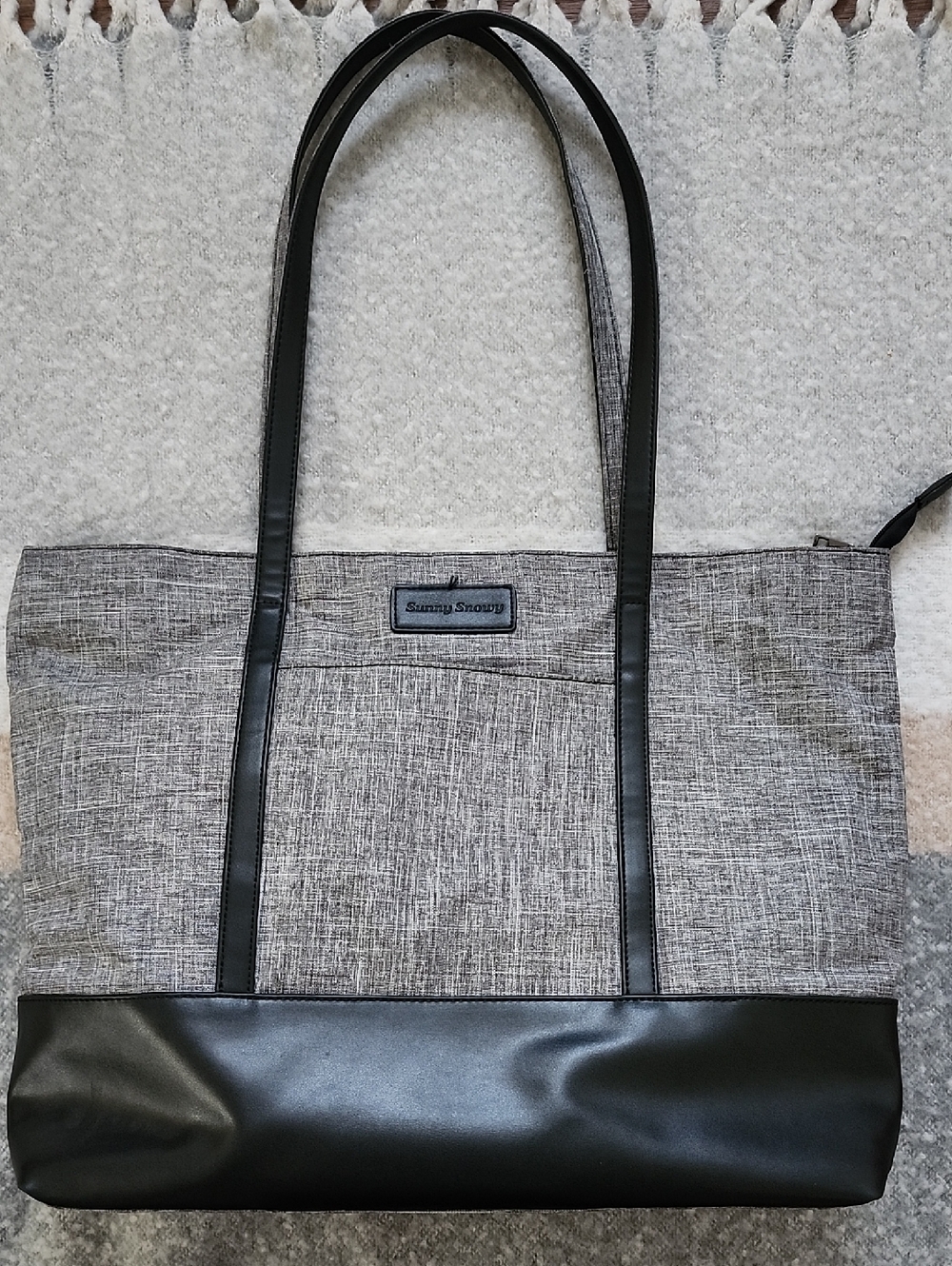 Sunny Snowy Nylon Laptop Tote Bag Gray Black Work Travel School Large EUC
